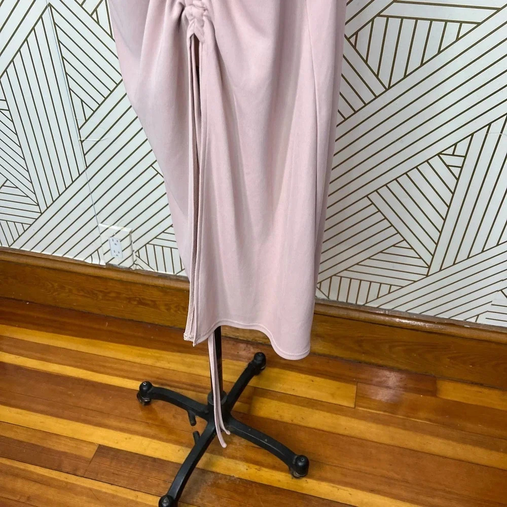 Nicholas Alice Ruched Stretch-Crepe Midi Skirt Oat Pink Size 4‎ - Picture 7 of 12